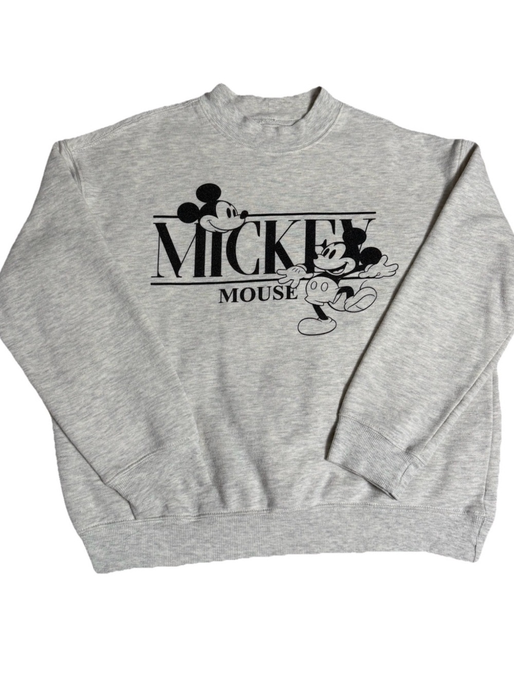 Retro style Disney Gray Crewneck Sweatshirt with Black Mickey Graphic Medium